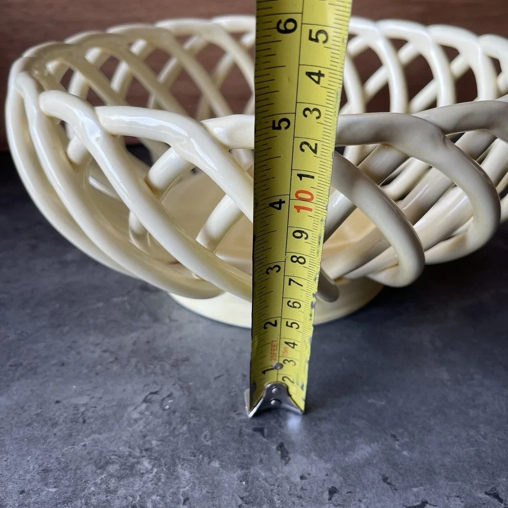 VTG Palermo Artimino Woven Ceramic Bread Basket Fruit Bowl Ironstone Yellow MCM